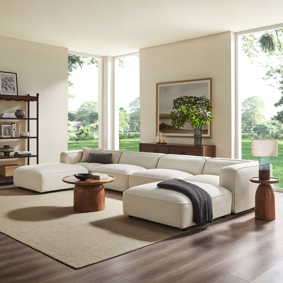 Auren 6 Piece Lattice Bouclé Upholstered Modular Sectional - Cream