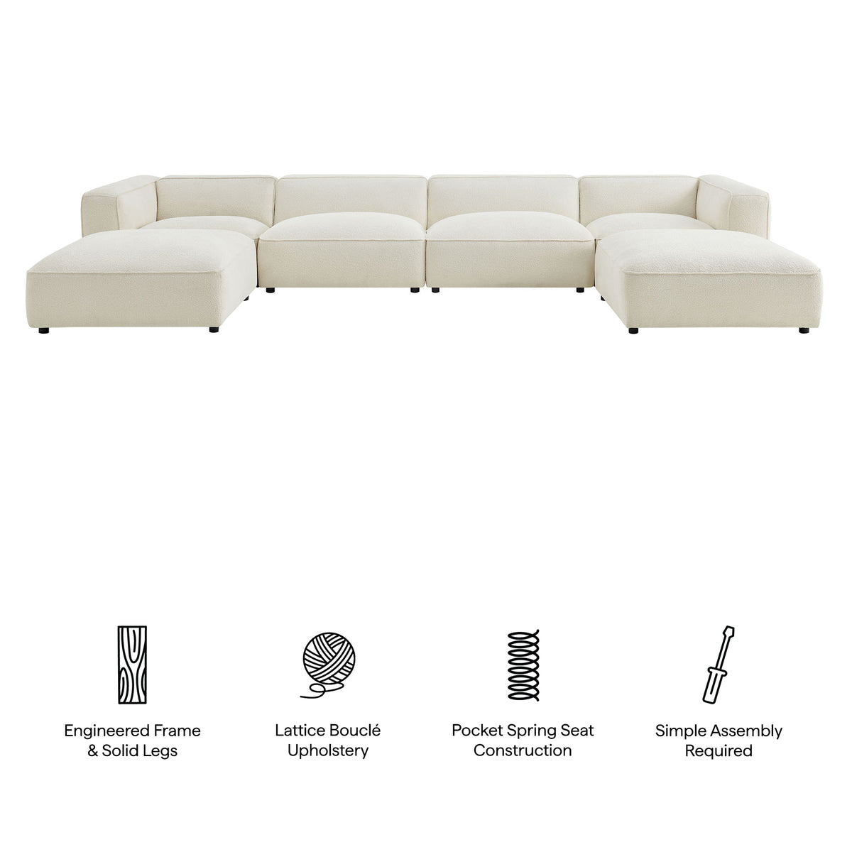 Auren 6 Piece Lattice Bouclé Upholstered Modular Sectional - Cream