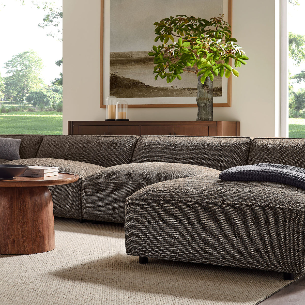 Auren 6 Piece Lattice Bouclé Upholstered Modular Sectional - Earth