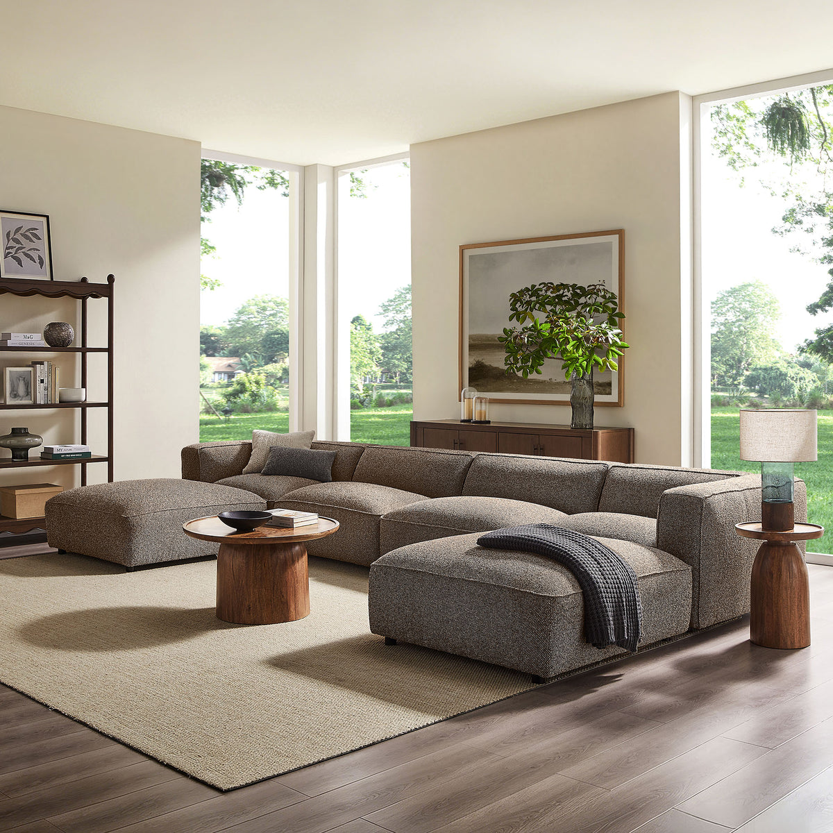 Auren 6 Piece Lattice Bouclé Upholstered Modular Sectional - Earth