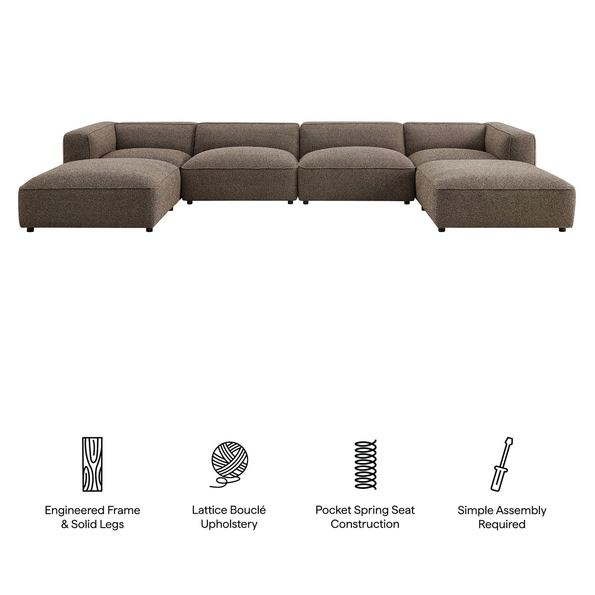 Auren 6 Piece Lattice Bouclé Upholstered Modular Sectional - Earth