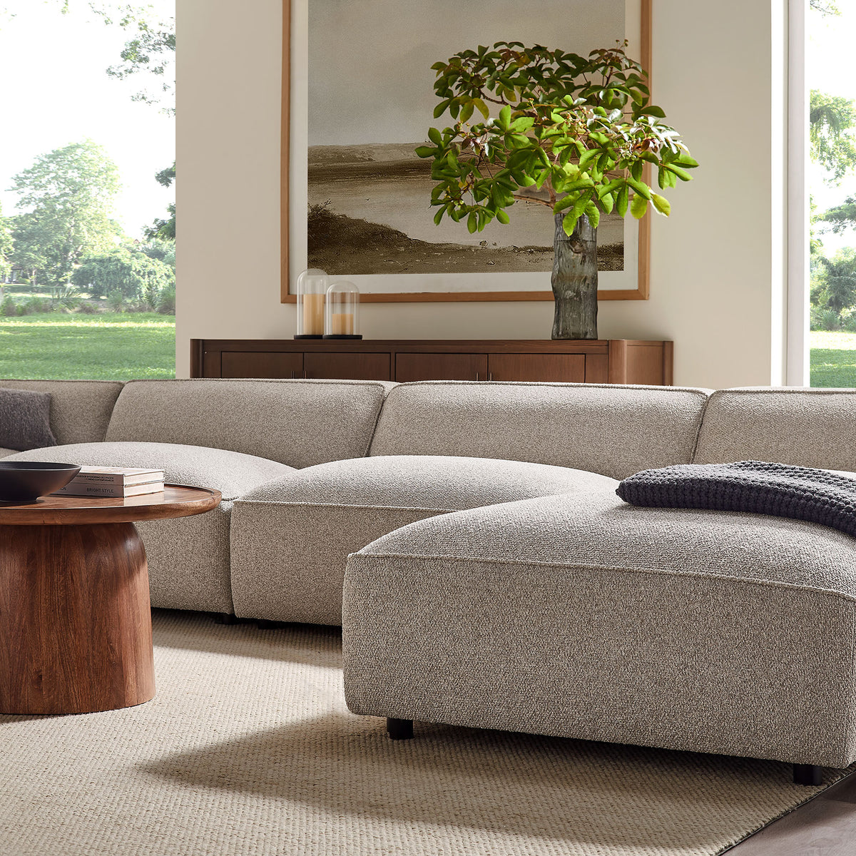 Auren 6 Piece Lattice Bouclé Upholstered Modular Sectional - Fog