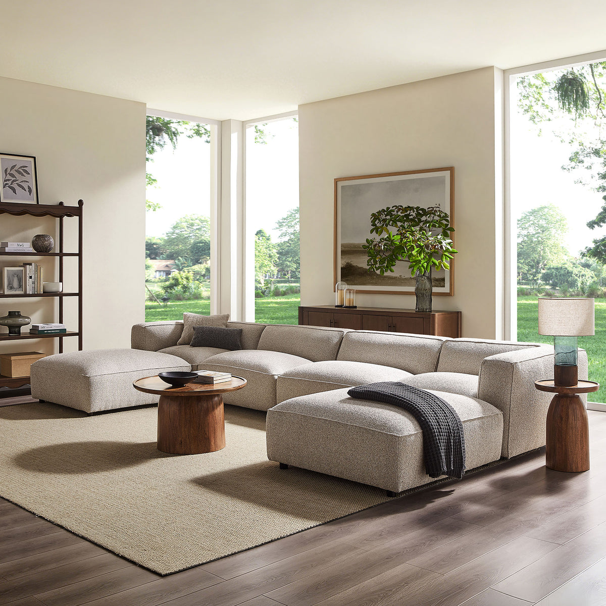 Auren 6 Piece Lattice Bouclé Upholstered Modular Sectional - Fog