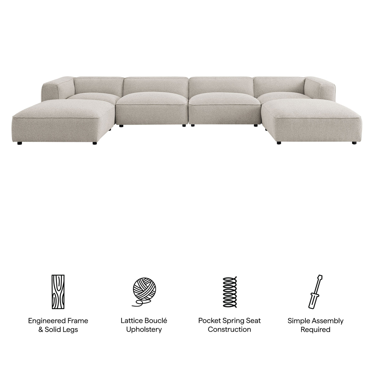 Auren 6 Piece Lattice Bouclé Upholstered Modular Sectional - Fog