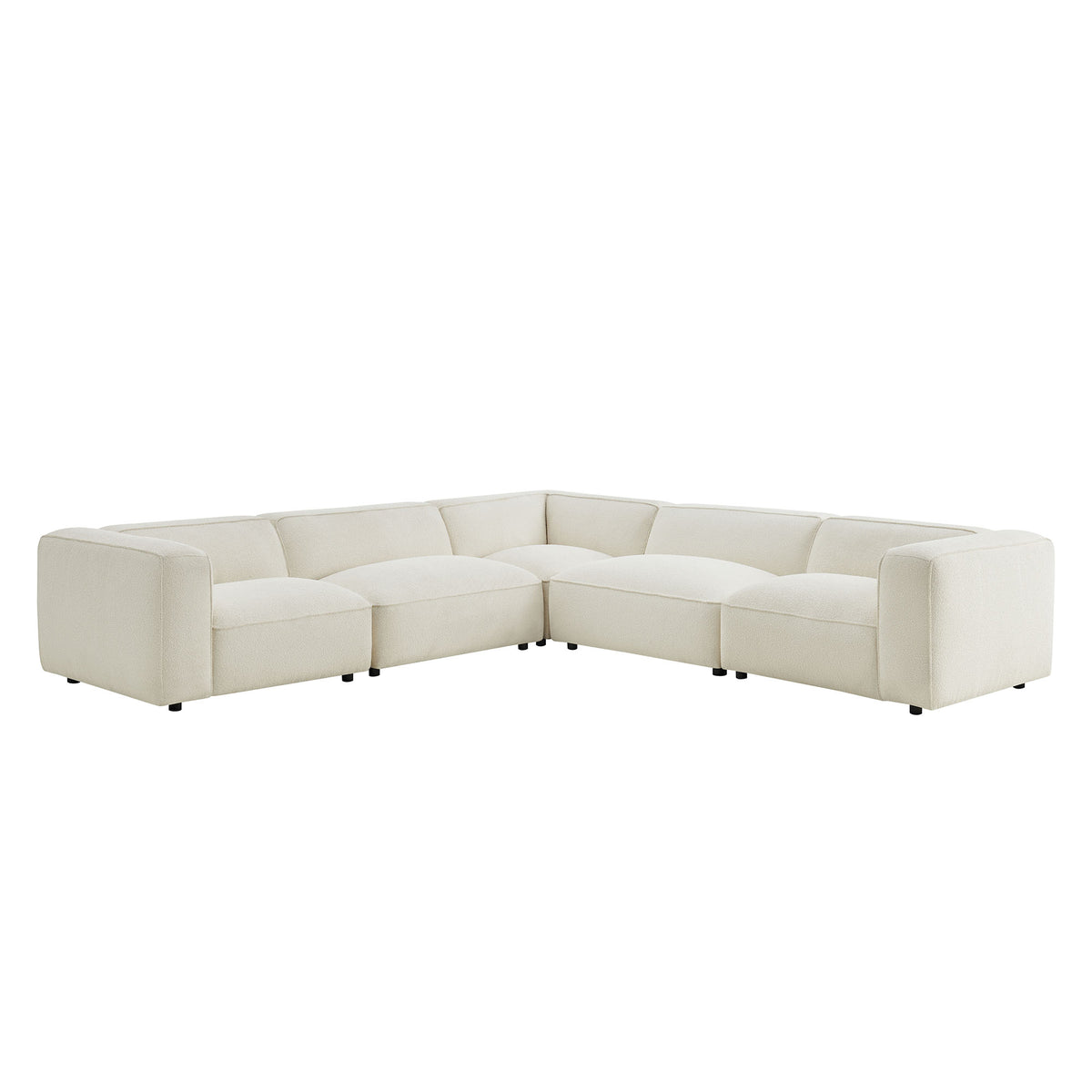 Auren 5 Piece Lattice Bouclé Upholstered Modular Corner Sectional - Cream