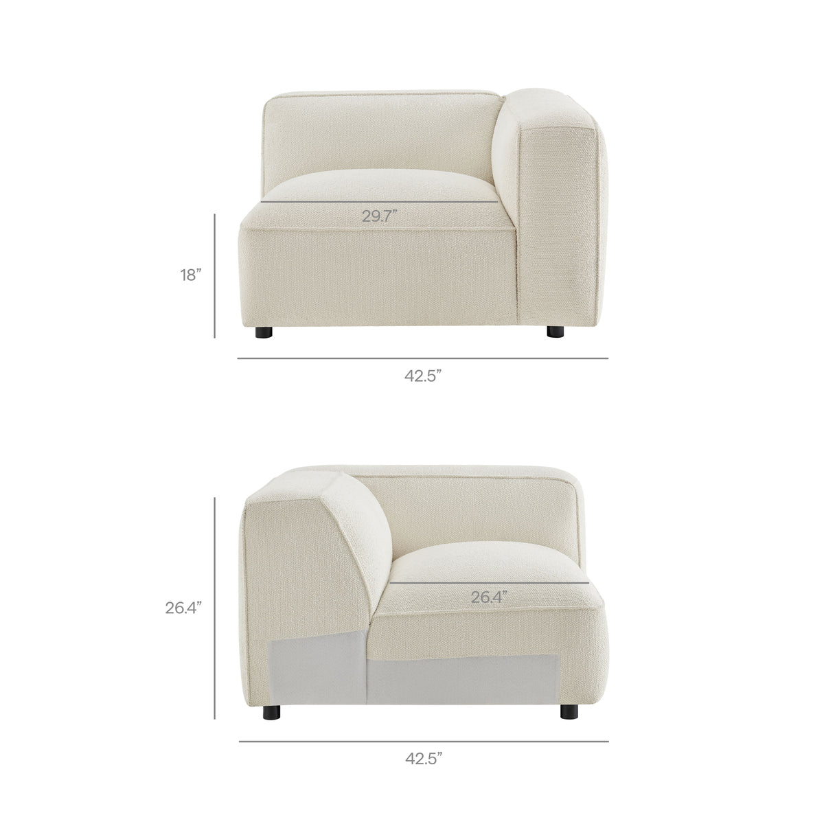 Auren 5 Piece Lattice Bouclé Upholstered Modular Corner Sectional - Cream
