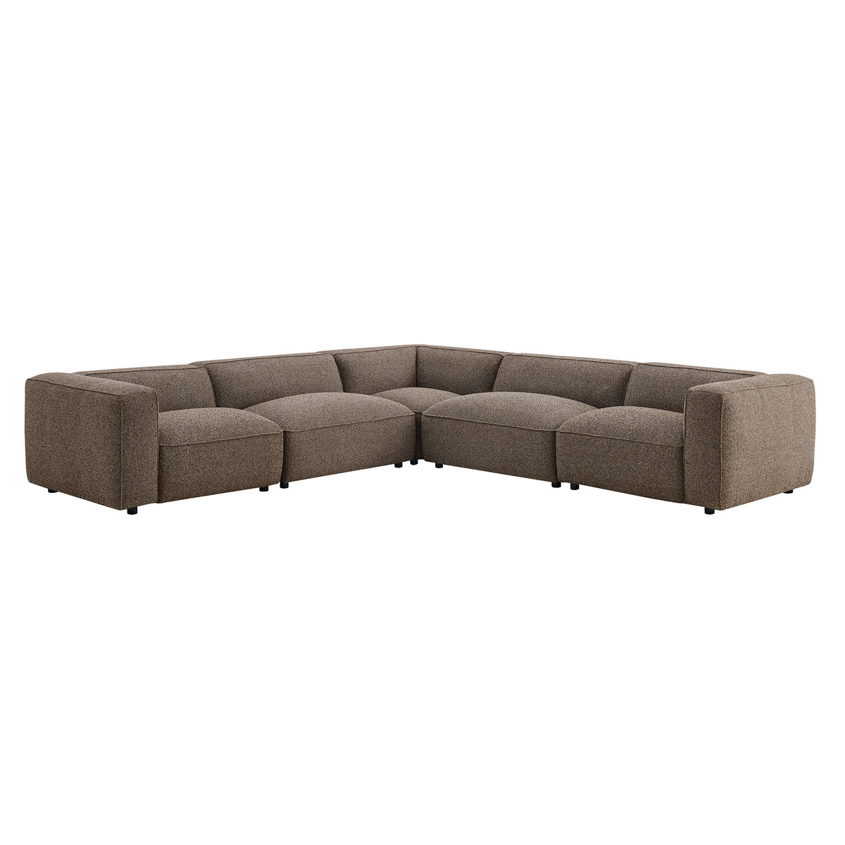 Auren 5 Piece Lattice Bouclé Upholstered Modular Corner Sectional - Earth