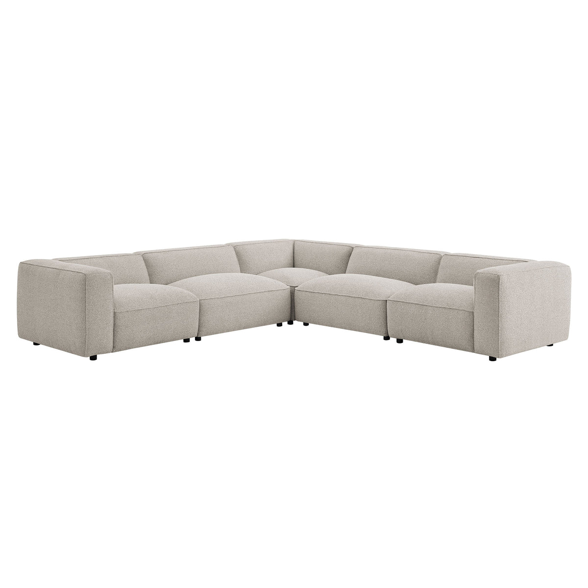 Auren 5 Piece Lattice Bouclé Upholstered Modular Corner Sectional - Fog