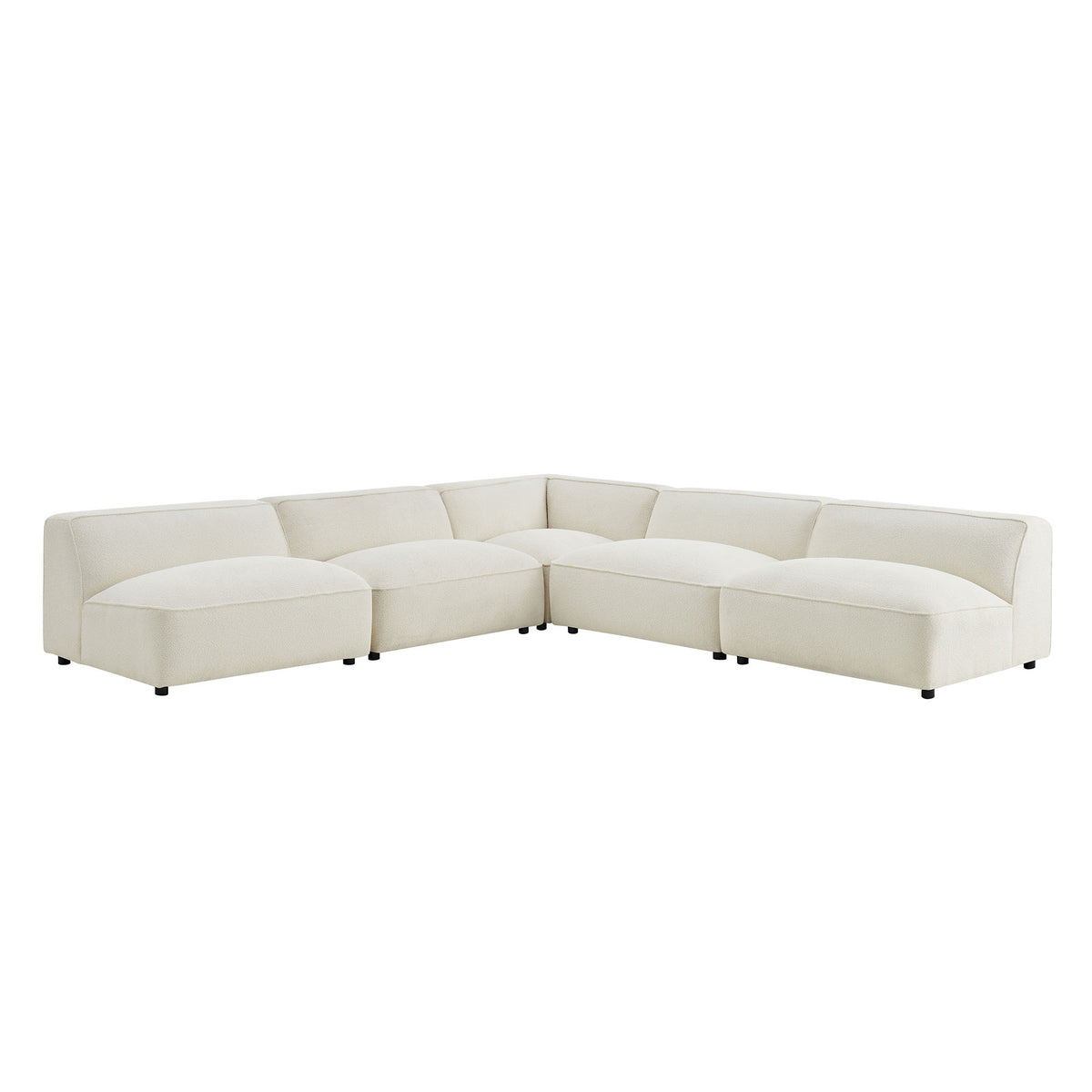 Auren 5 Piece Lattice Bouclé Upholstered Modular Corner Sectional - Cream