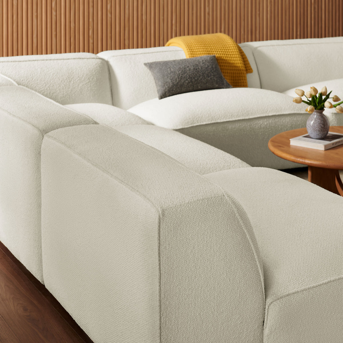 Auren 5 Piece Lattice Bouclé Upholstered Modular Corner Sectional - Cream