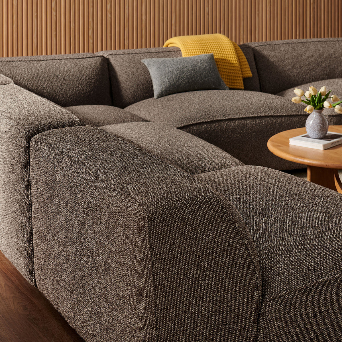 Auren 5 Piece Lattice Bouclé Upholstered Modular Corner Sectional - Earth
