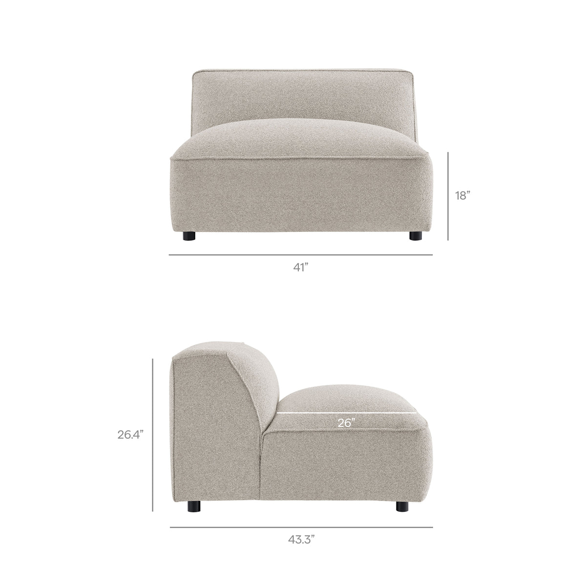 Auren 5 Piece Lattice Bouclé Upholstered Modular Corner Sectional - Fog