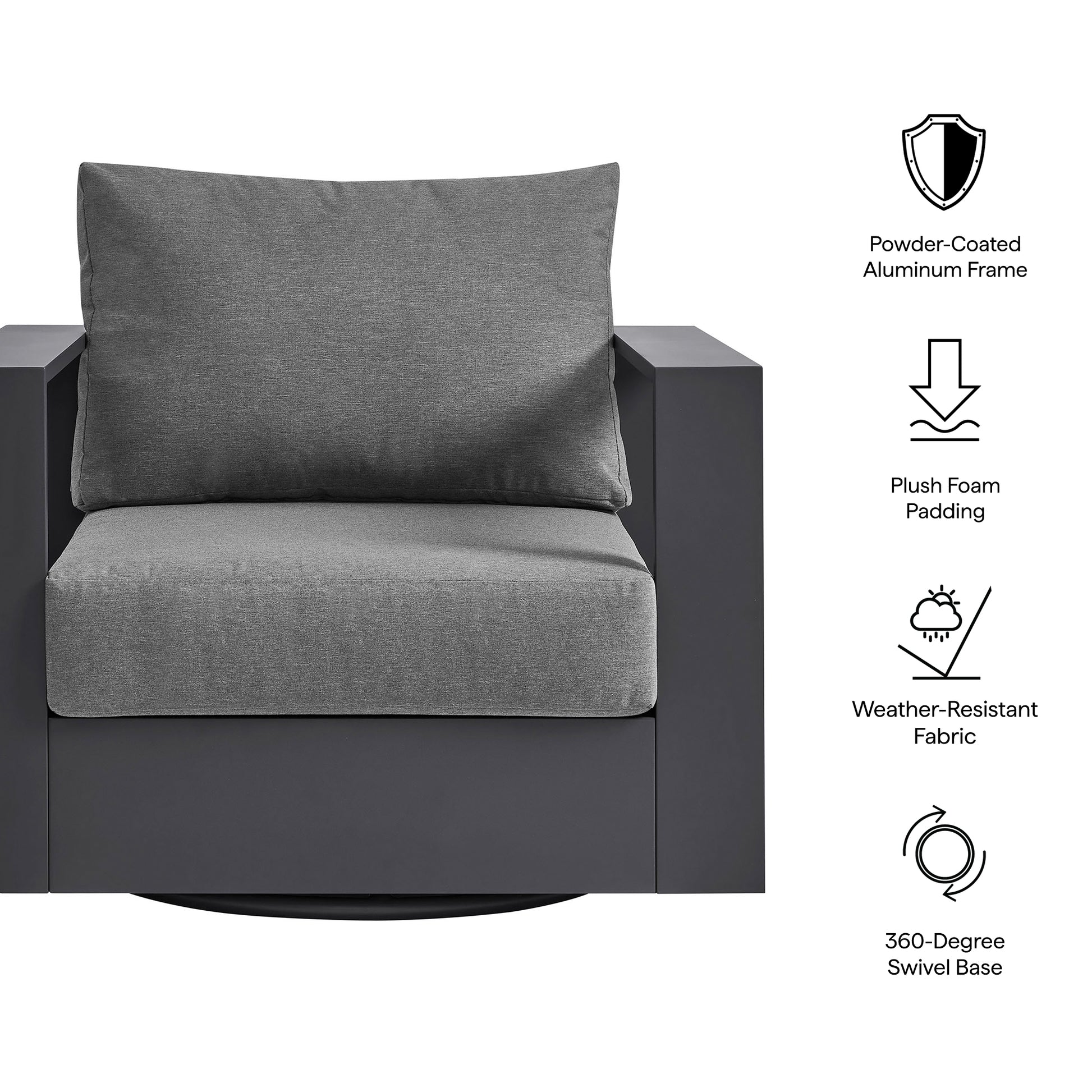 Tahoe Outdoor Powder-Coated Aluminum Swivel Armchair - Gray Gray