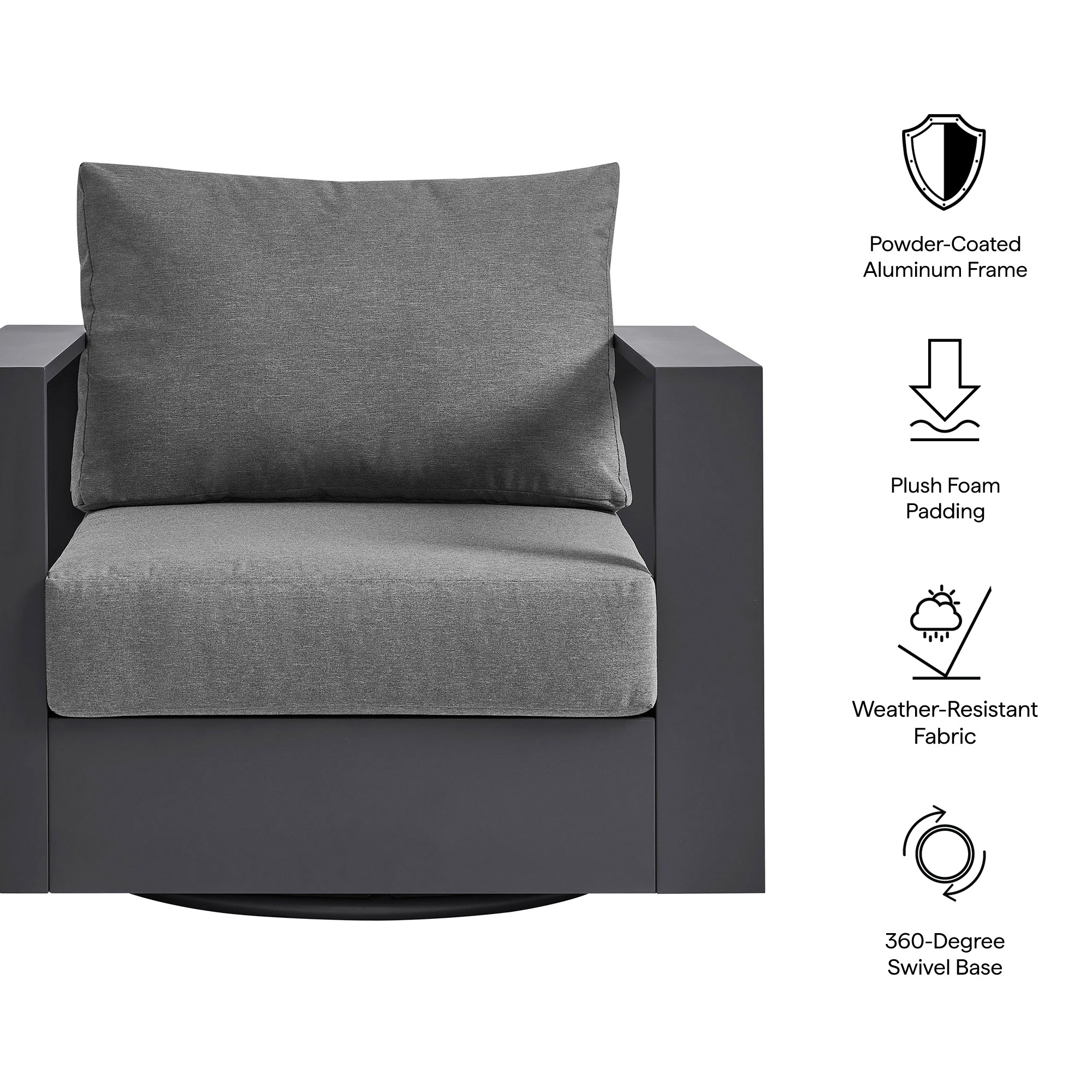 Tahoe Outdoor Powder-Coated Aluminum Swivel Armchair - Gray Gray