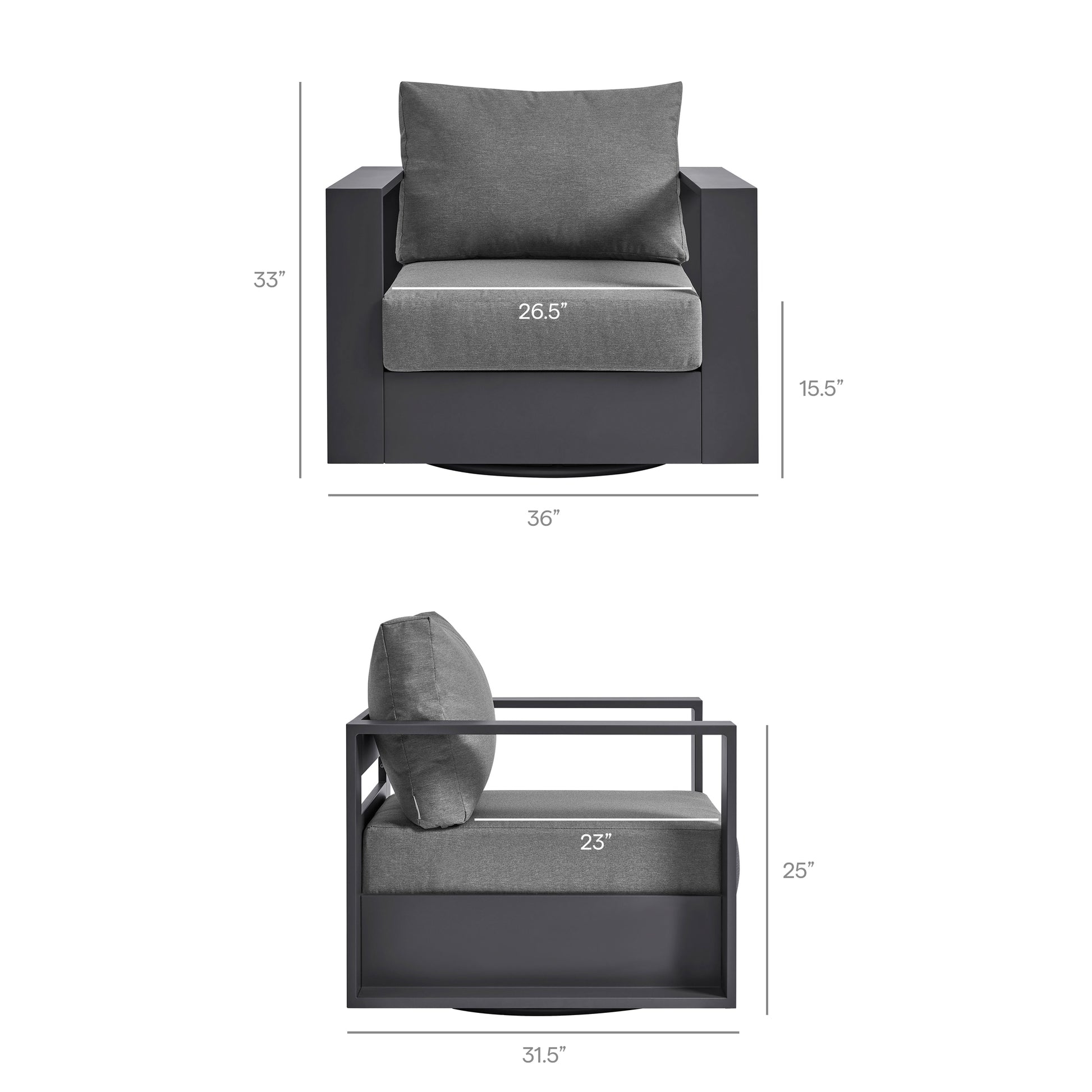 Tahoe Outdoor Powder-Coated Aluminum Swivel Armchair - Gray White