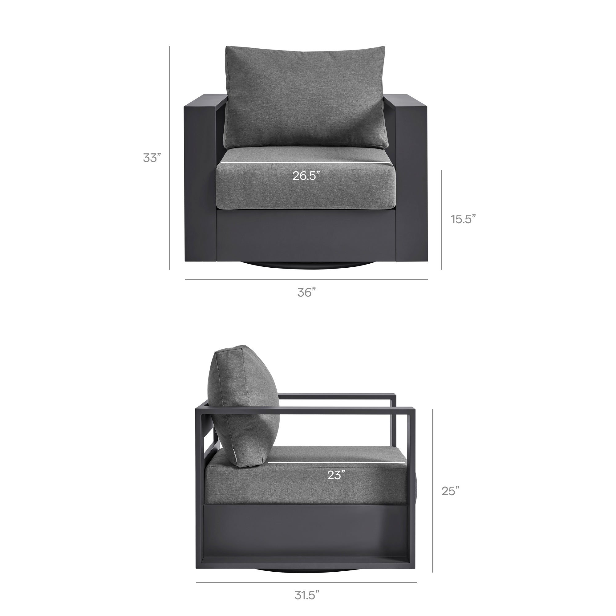 Tahoe Outdoor Powder-Coated Aluminum Swivel Armchair - Gray White