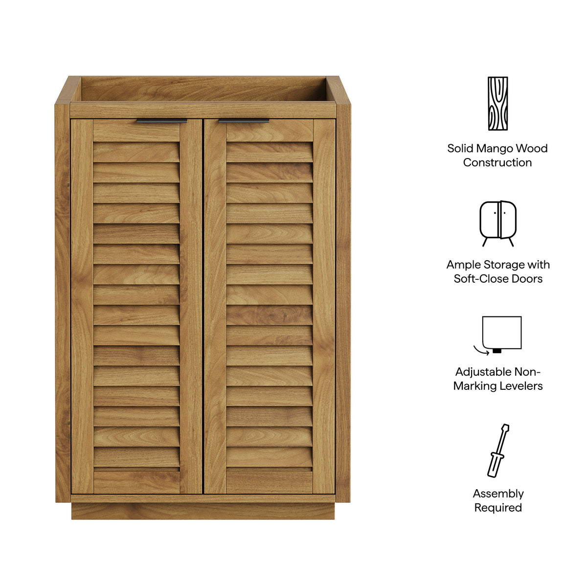 Tavira 24 Inch Shutter-Style Bathroom Vanity Cabinet - Natural