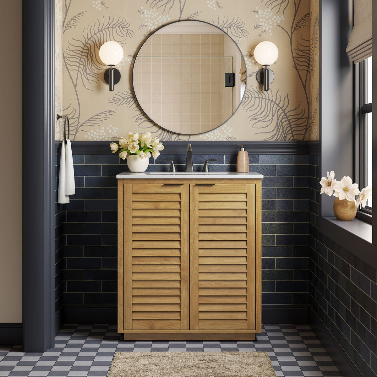 Tavira 30 Inch Shutter-Style Bathroom Vanity Cabinet - Natural