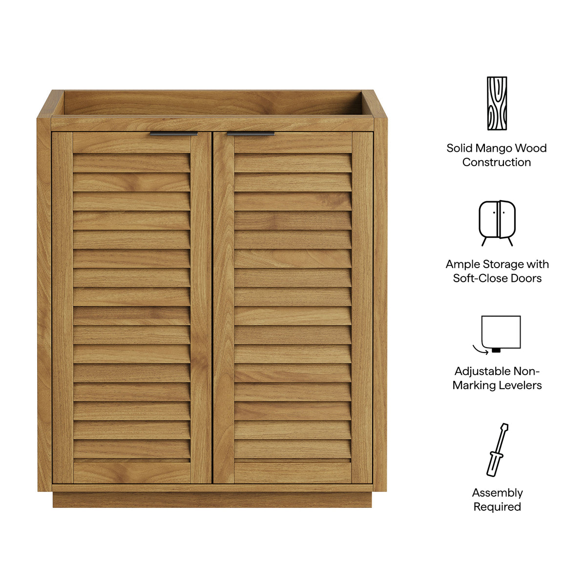 Tavira 30 Inch Shutter-Style Bathroom Vanity Cabinet - Natural