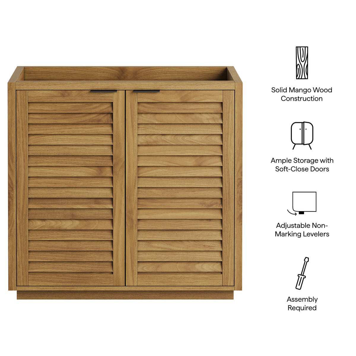 Tavira 36 Inch Shutter-Style Bathroom Vanity Cabinet - Natural