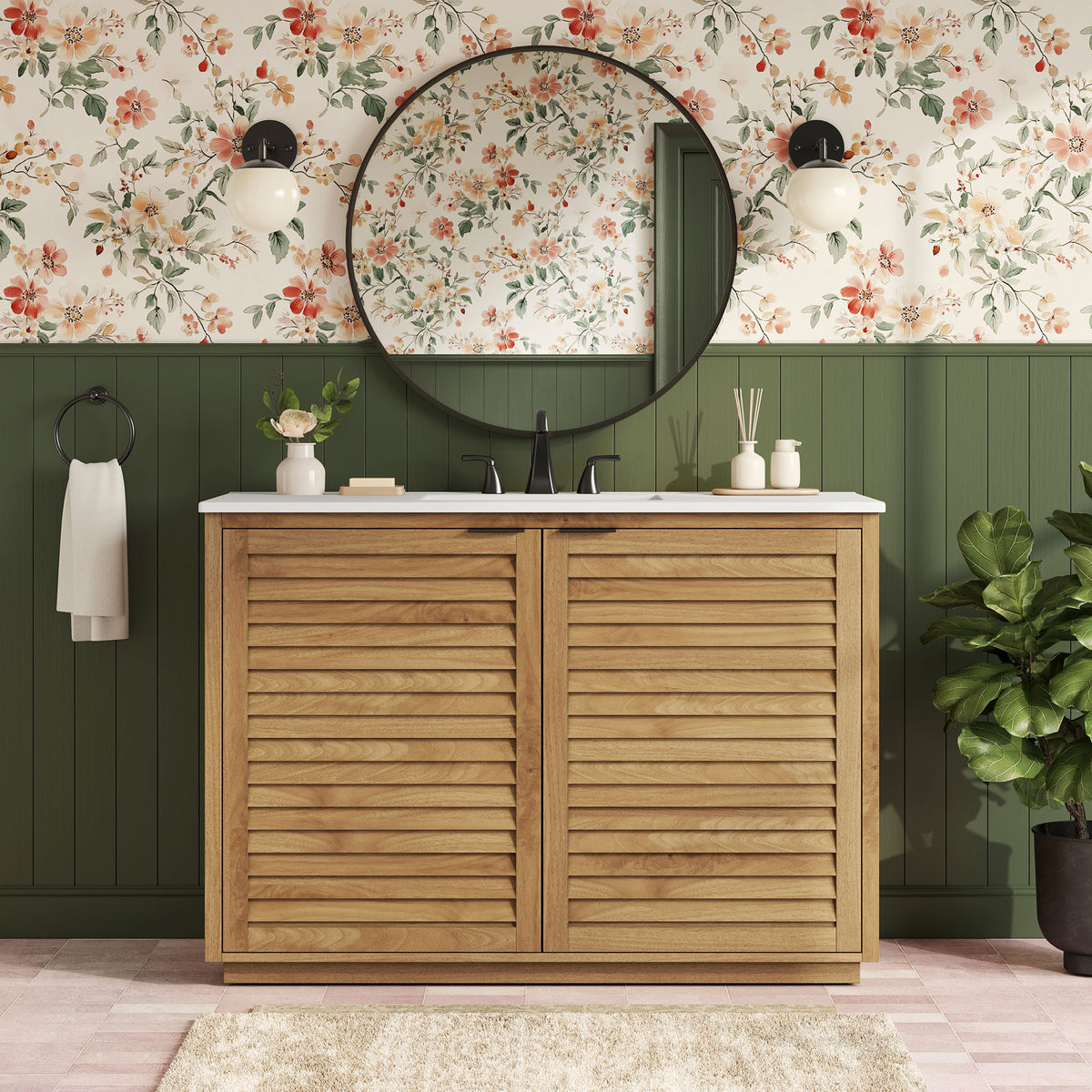 Tavira 48 Inch Shutter-Style Bathroom Vanity Cabinet - Natural