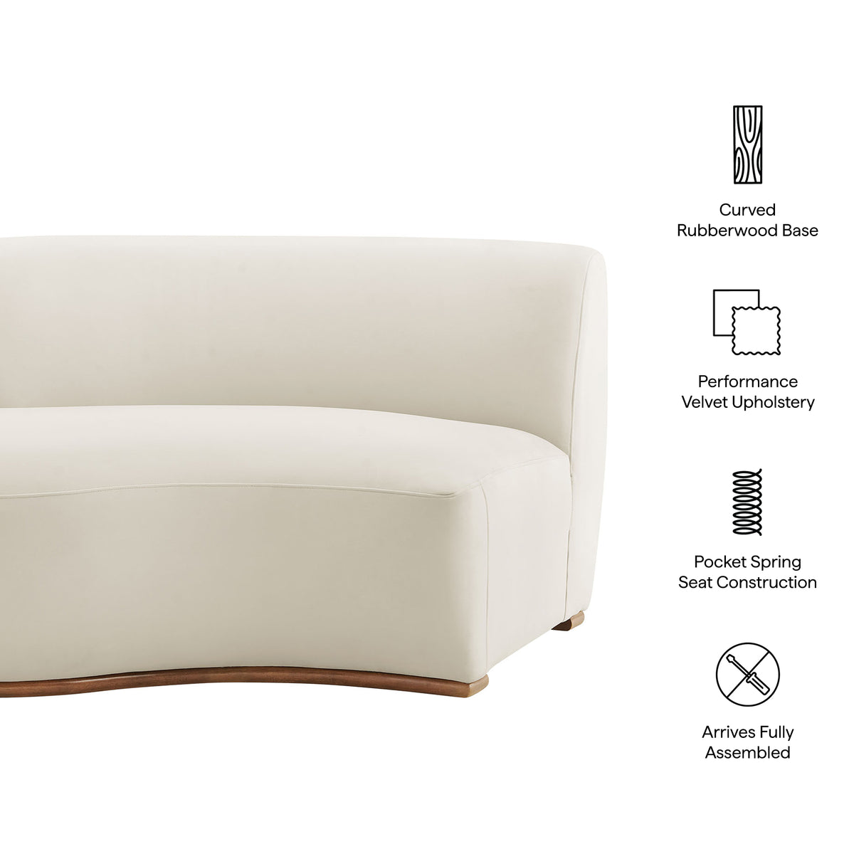 Rialta Curved Left-Arm Performance Velvet Sectional Loveseat - Alabaster