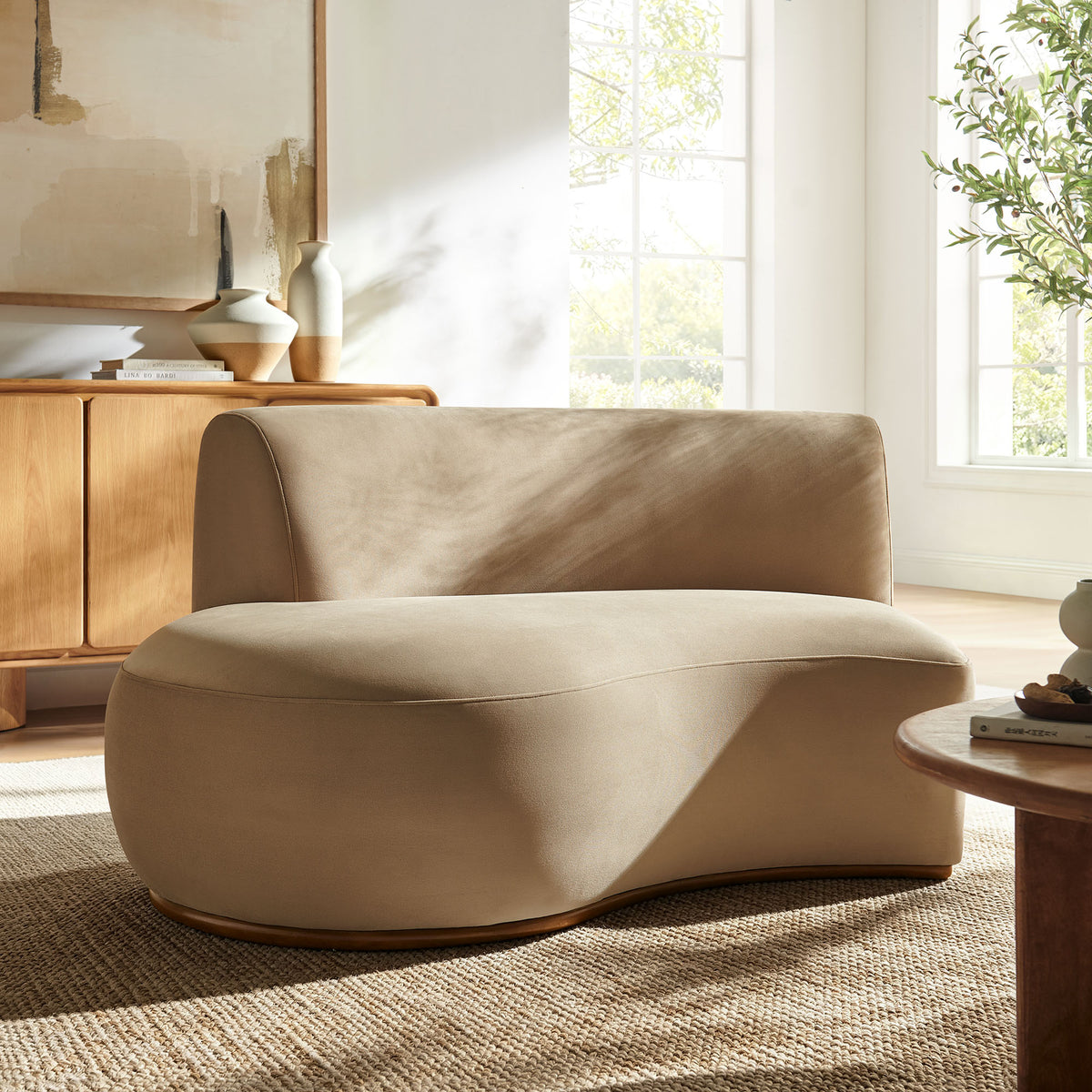 Rialta Curved Left-Arm Performance Velvet Sectional Loveseat - Taupe
