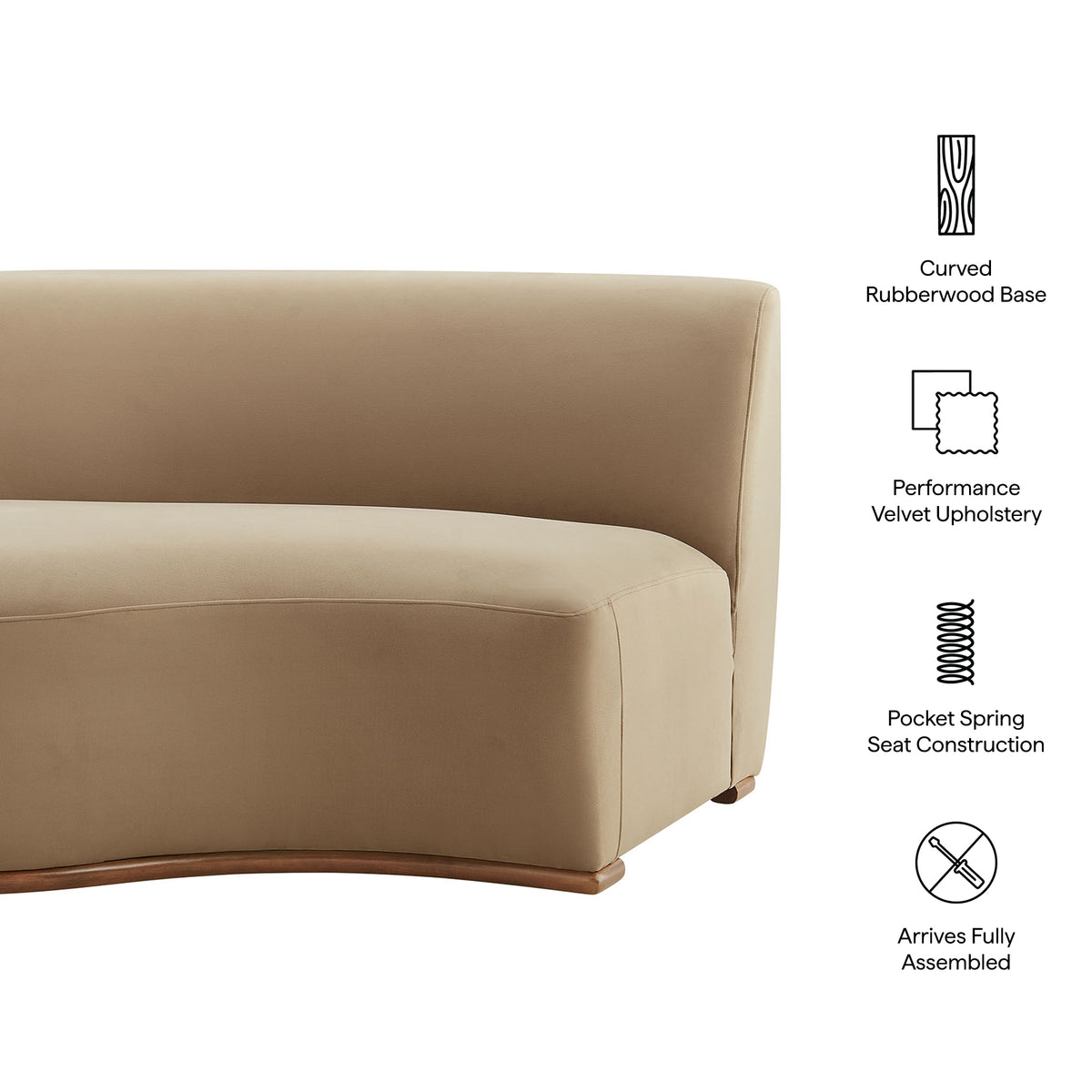 Rialta Curved Left-Arm Performance Velvet Sectional Loveseat - Taupe