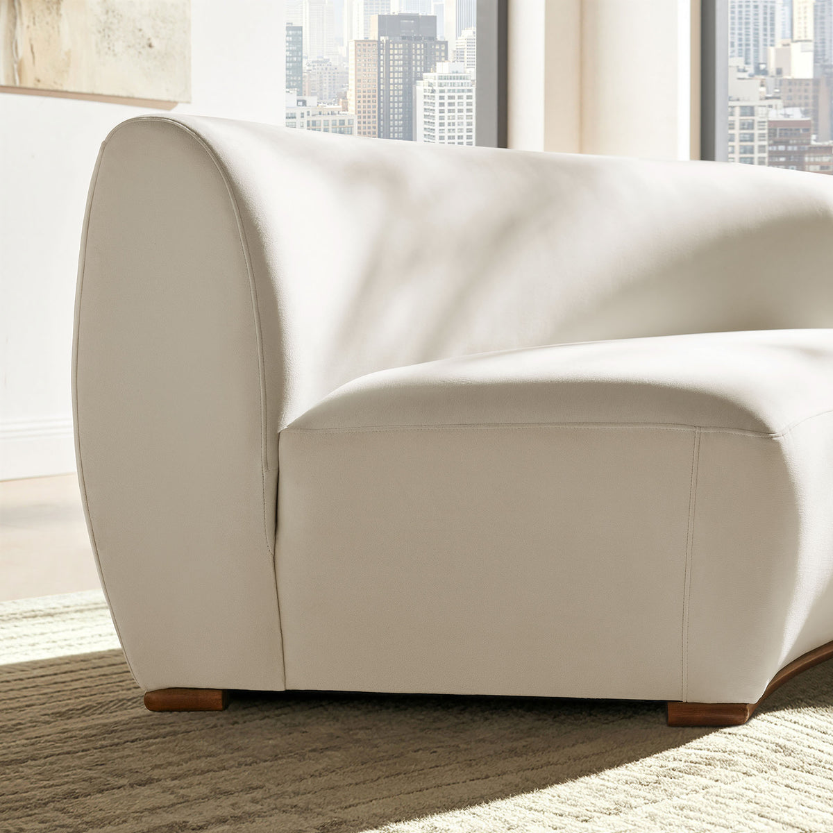 Rialta Curved Armless Performance Velvet Sectional Loveseat - Alabaster