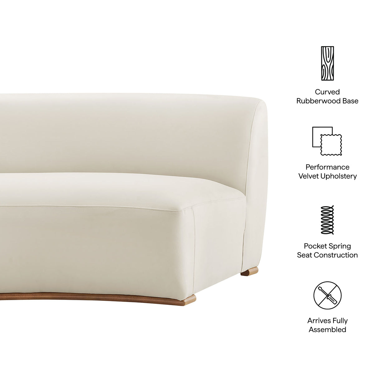 Rialta Curved Armless Performance Velvet Sectional Loveseat - Alabaster