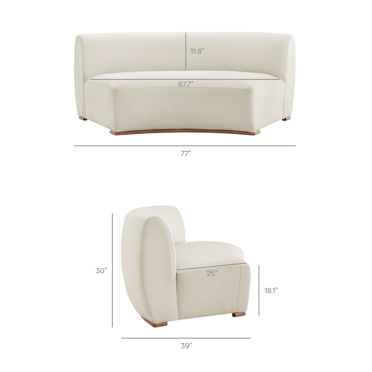 Rialta Curved Armless Performance Velvet Sectional Loveseat - Alabaster