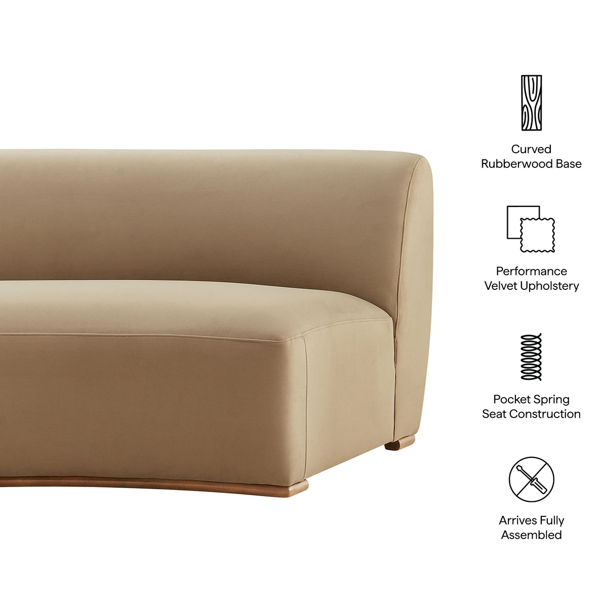 Rialta Curved Armless Performance Velvet Sectional Loveseat - Taupe
