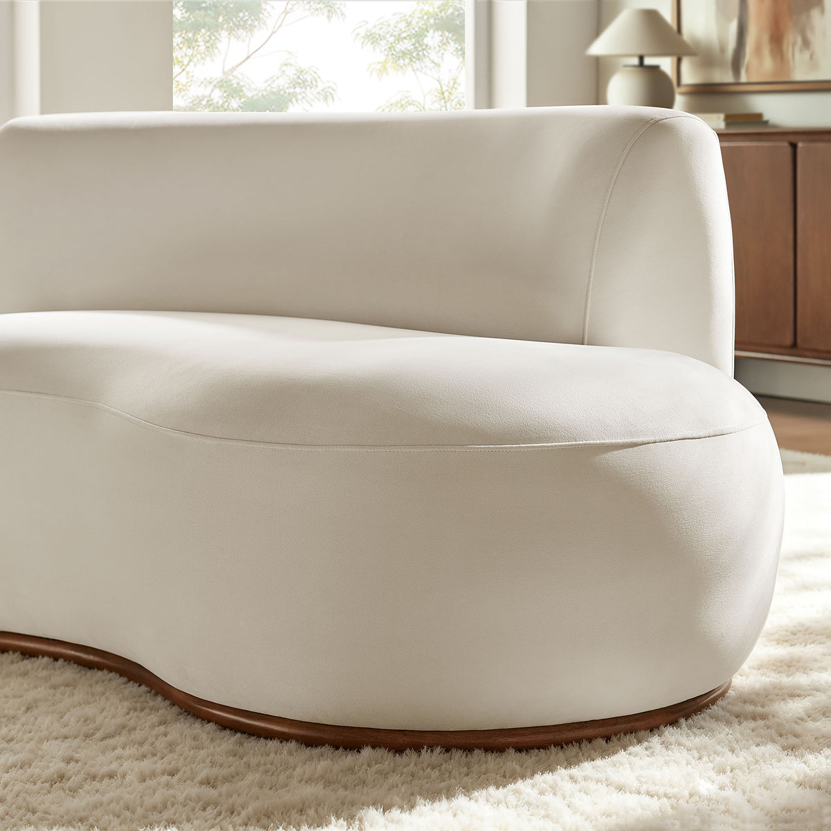 Rialta Curved Right-Arm Performance Velvet Sectional Loveseat - Alabaster