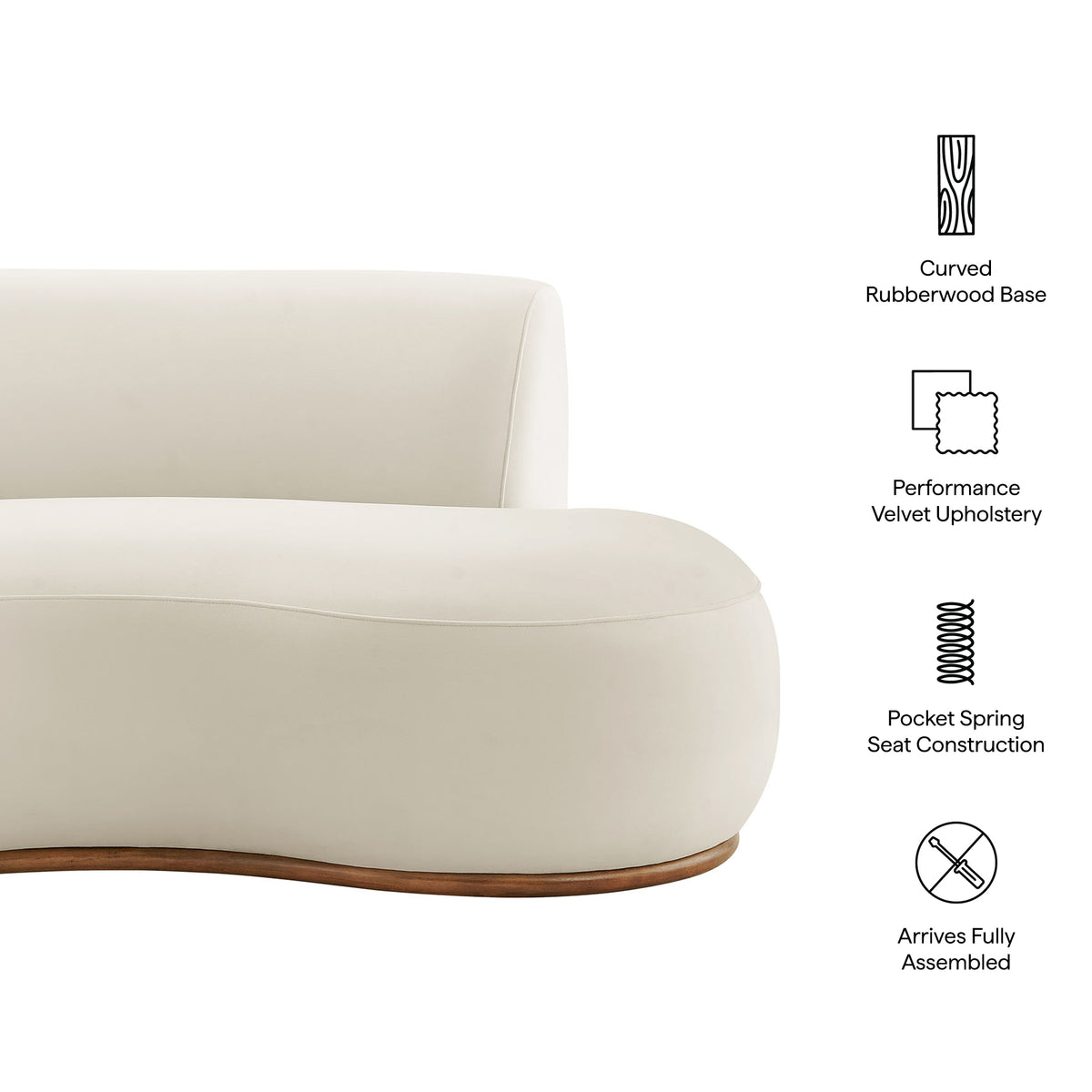Rialta Curved Right-Arm Performance Velvet Sectional Loveseat - Alabaster