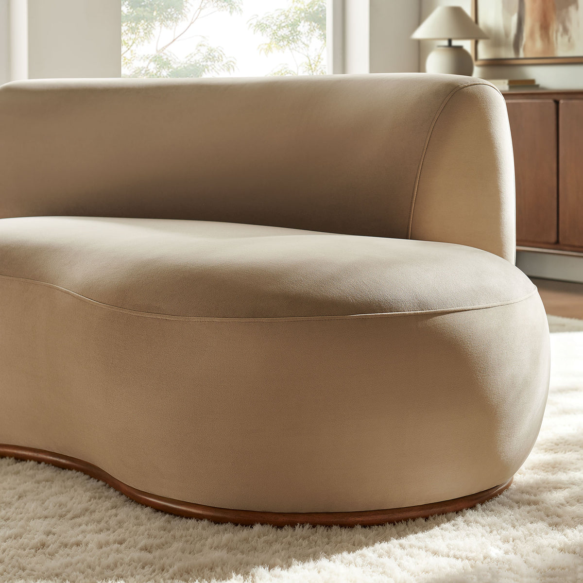 Rialta Curved Right-Arm Performance Velvet Sectional Loveseat - Taupe