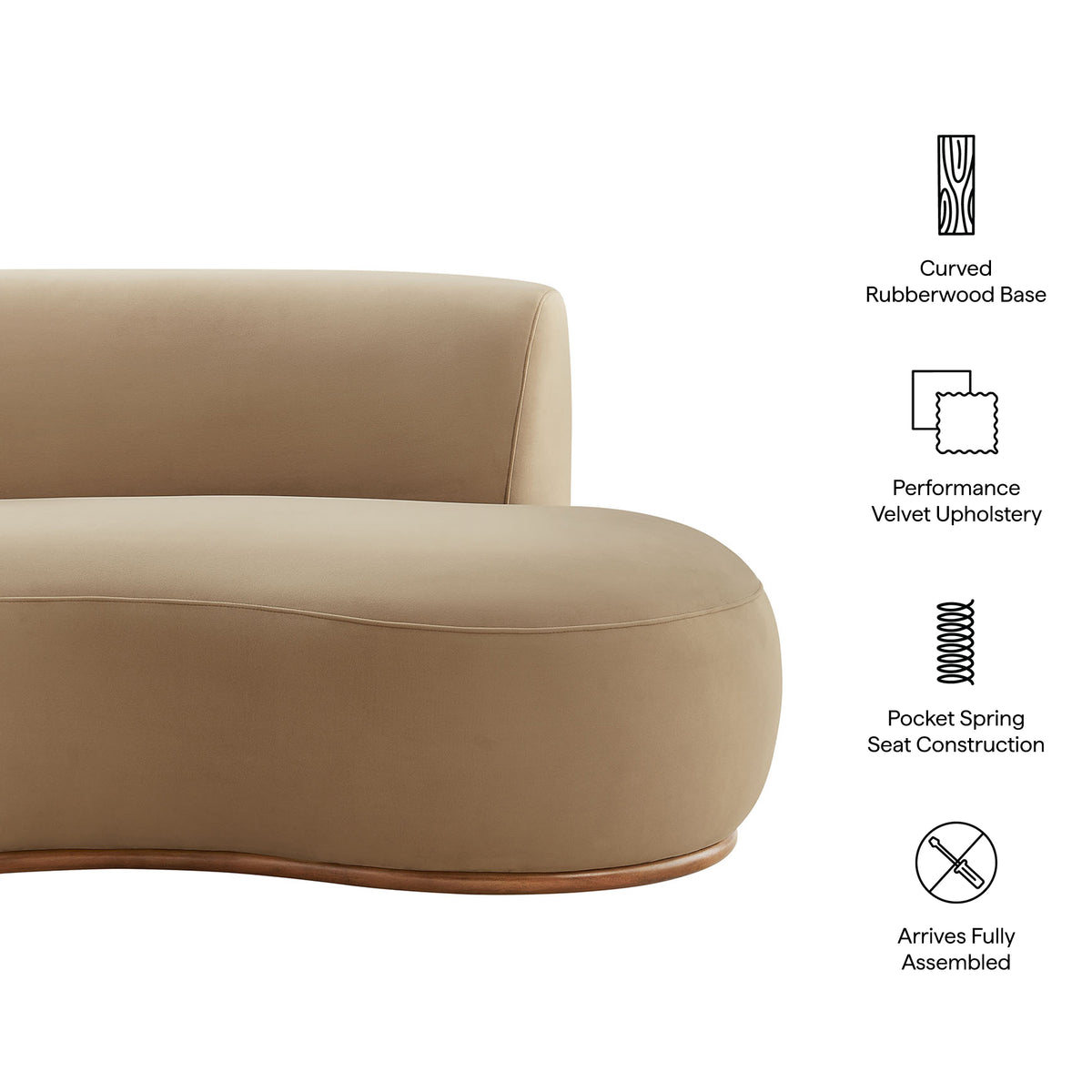 Rialta Curved Right-Arm Performance Velvet Sectional Loveseat - Taupe