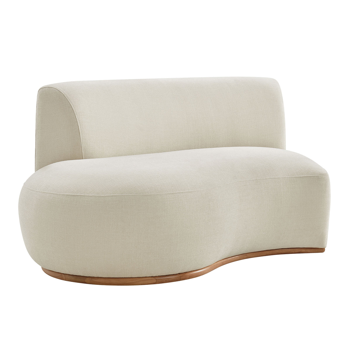 Rialta Curved Left-Arm Slub Weave Fabric Sectional Loveseat - Ecru