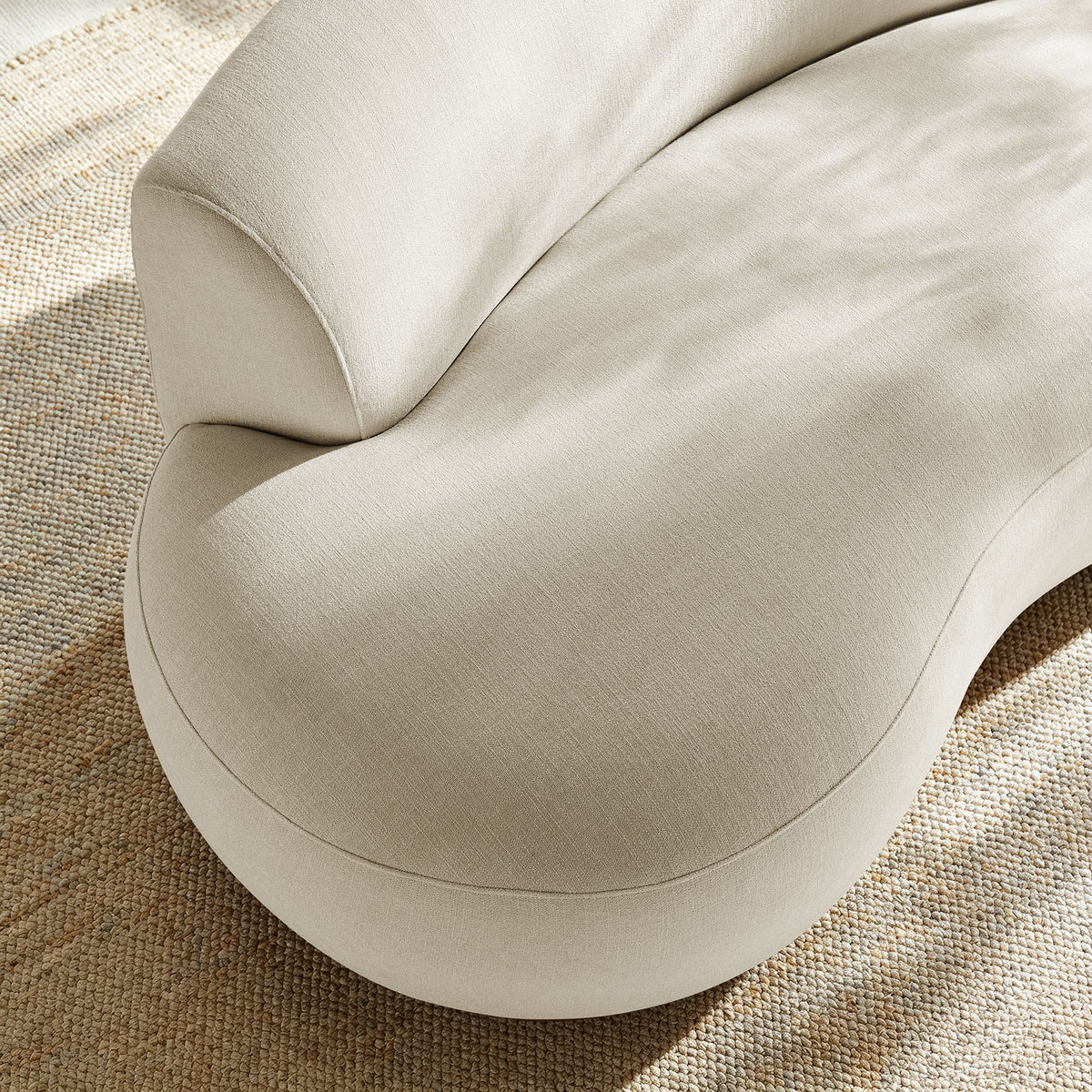 Rialta Curved Left-Arm Slub Weave Fabric Sectional Loveseat - Ecru