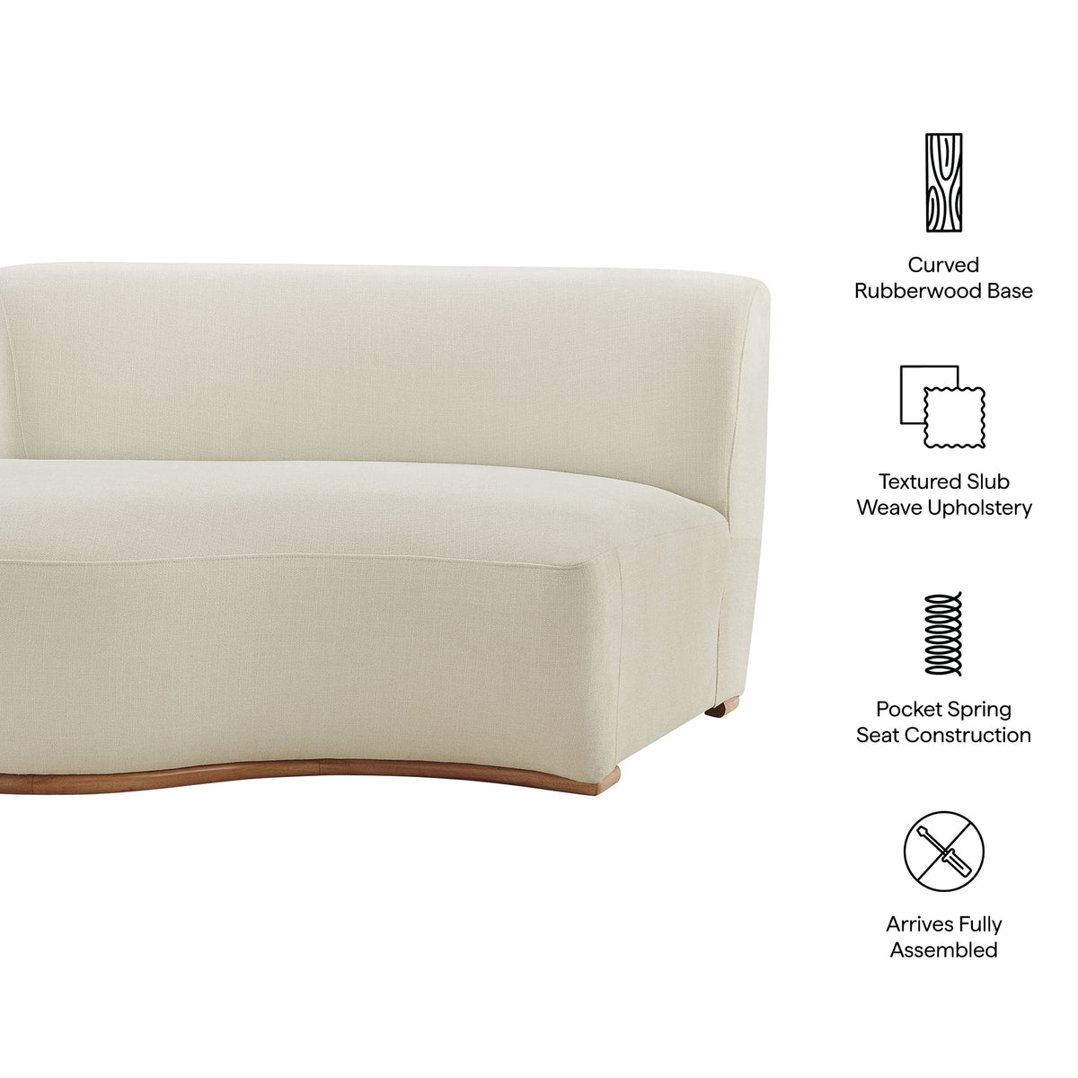 Rialta Curved Left-Arm Slub Weave Fabric Sectional Loveseat - Ecru