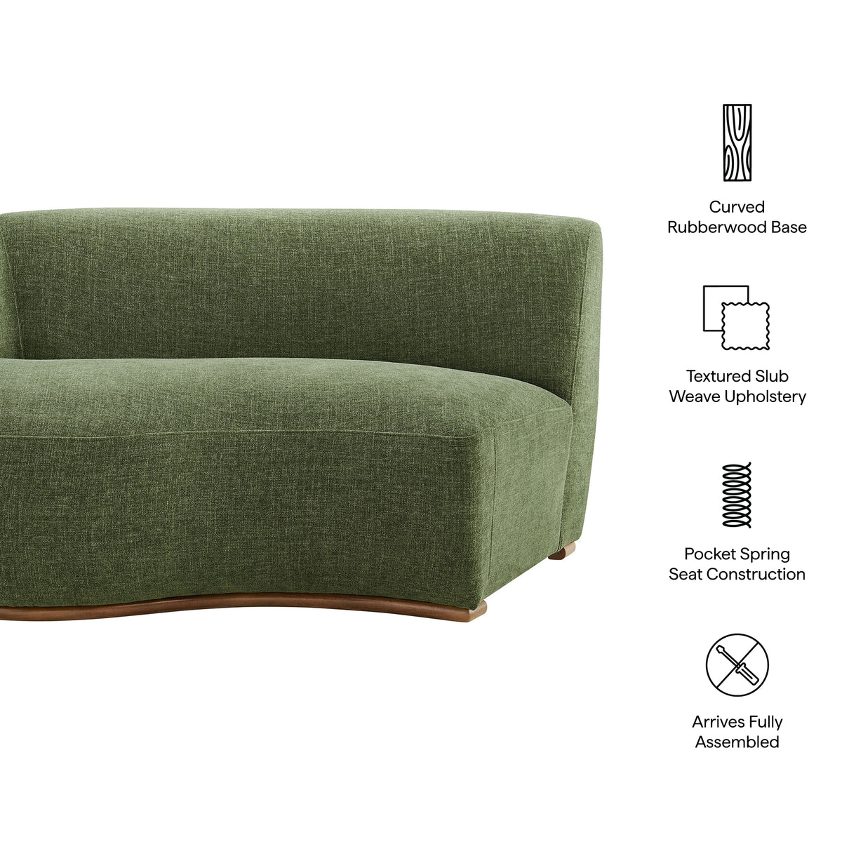 Rialta Curved Left-Arm Slub Weave Fabric Sectional Loveseat - Foliage