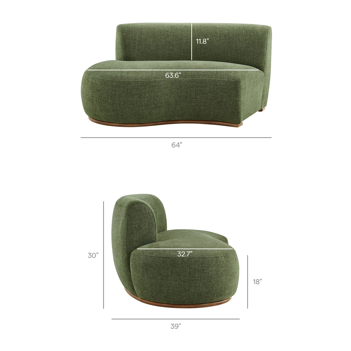 Rialta Curved Left-Arm Slub Weave Fabric Sectional Loveseat - Foliage