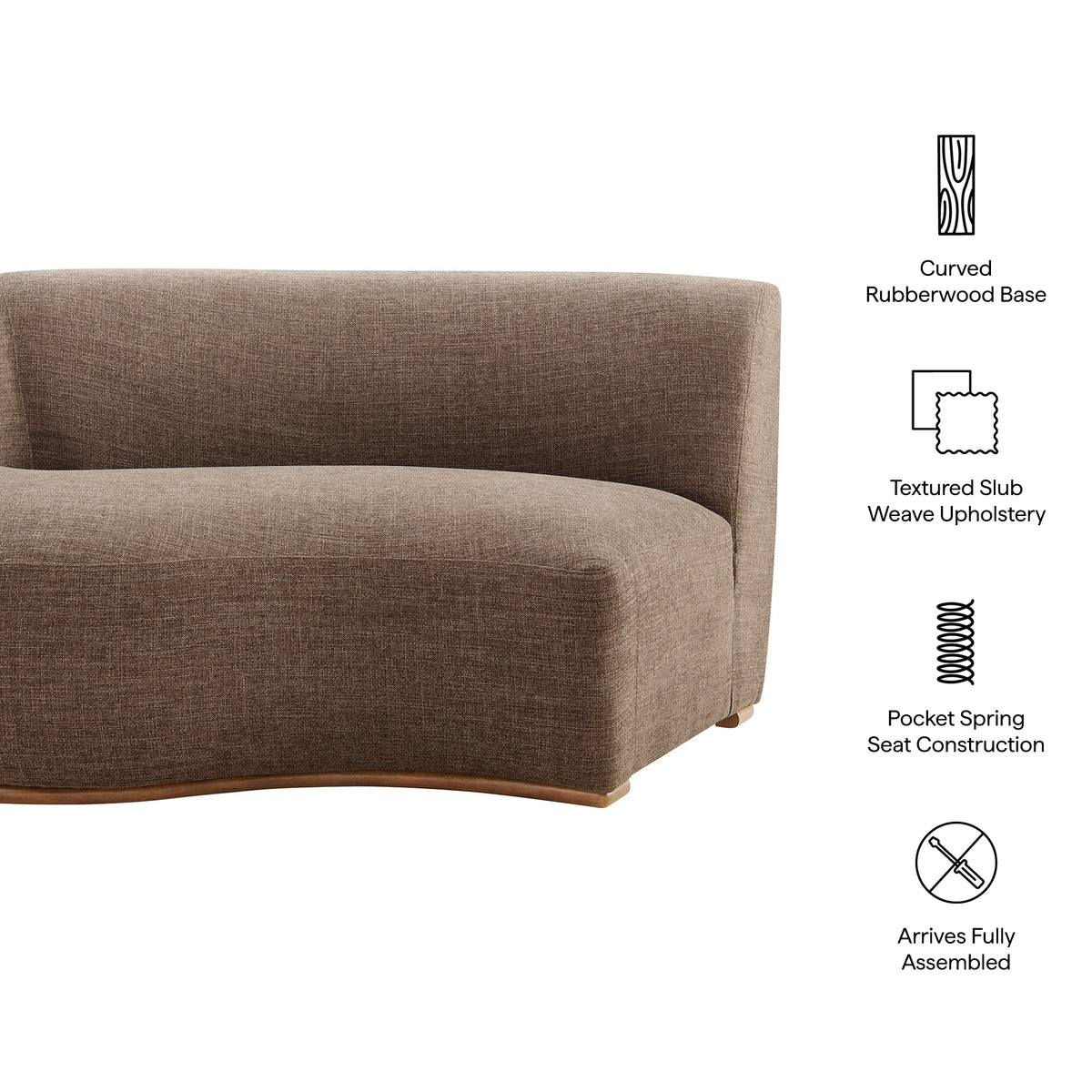Rialta Curved Left-Arm Slub Weave Fabric Sectional Loveseat - Mocha