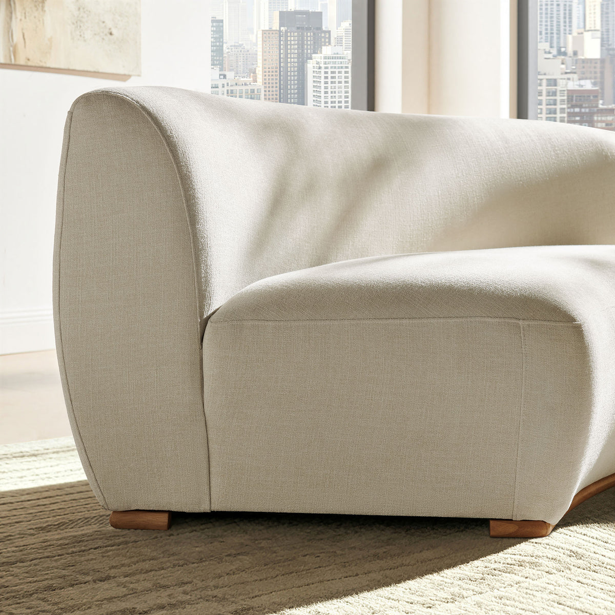Rialta Curved Armless Slub Weave Fabric Sectional Loveseat - Ecru