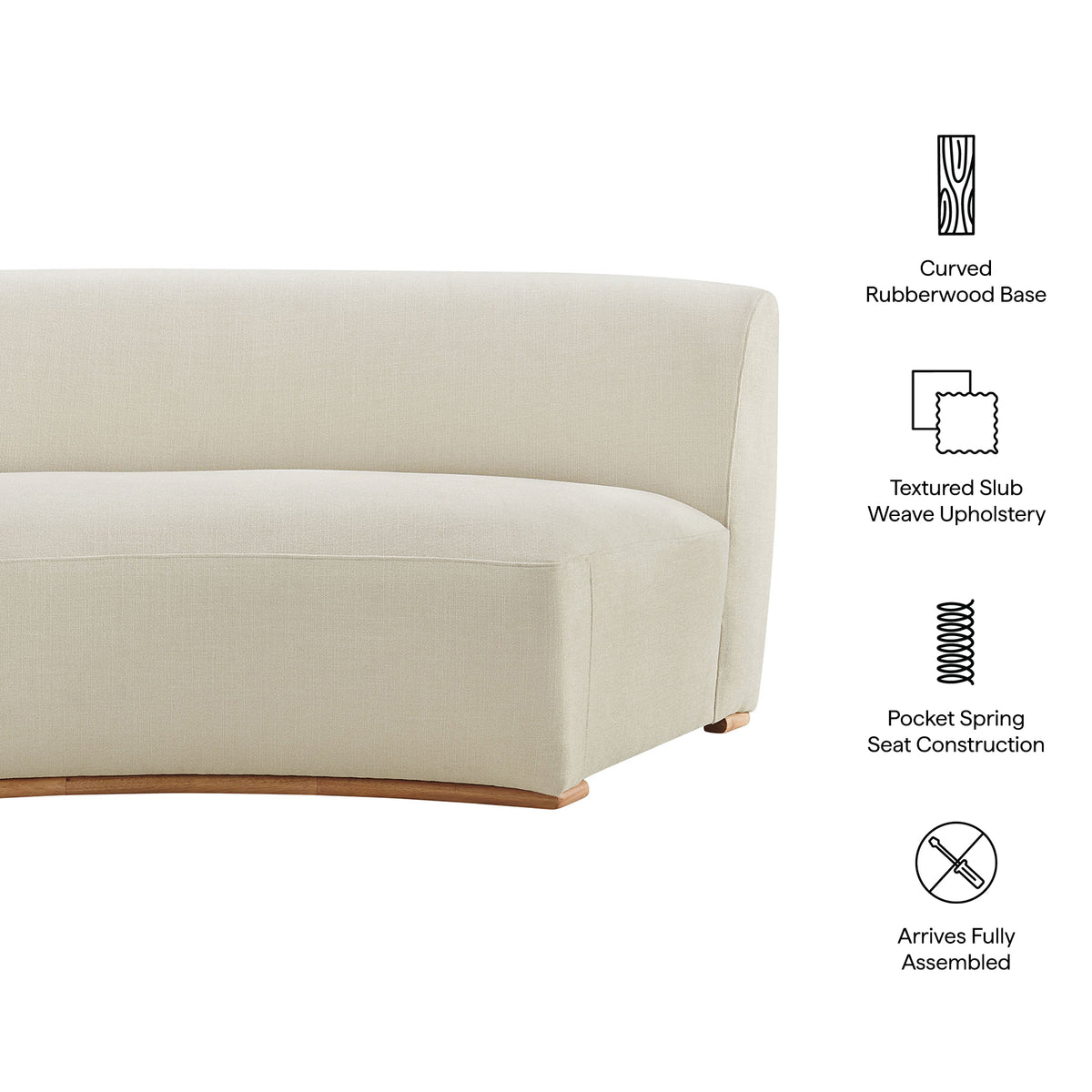 Rialta Curved Armless Slub Weave Fabric Sectional Loveseat - Ecru