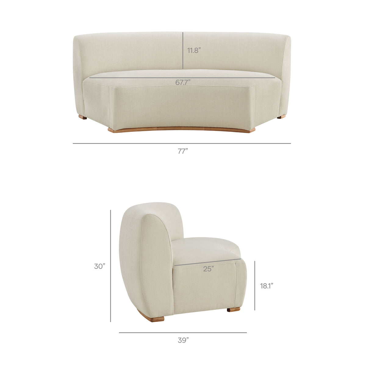Rialta Curved Armless Slub Weave Fabric Sectional Loveseat - Ecru