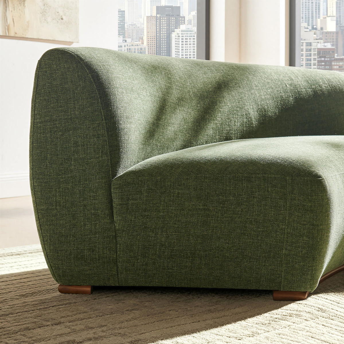 Rialta Curved Armless Slub Weave Fabric Sectional Loveseat - Foliage