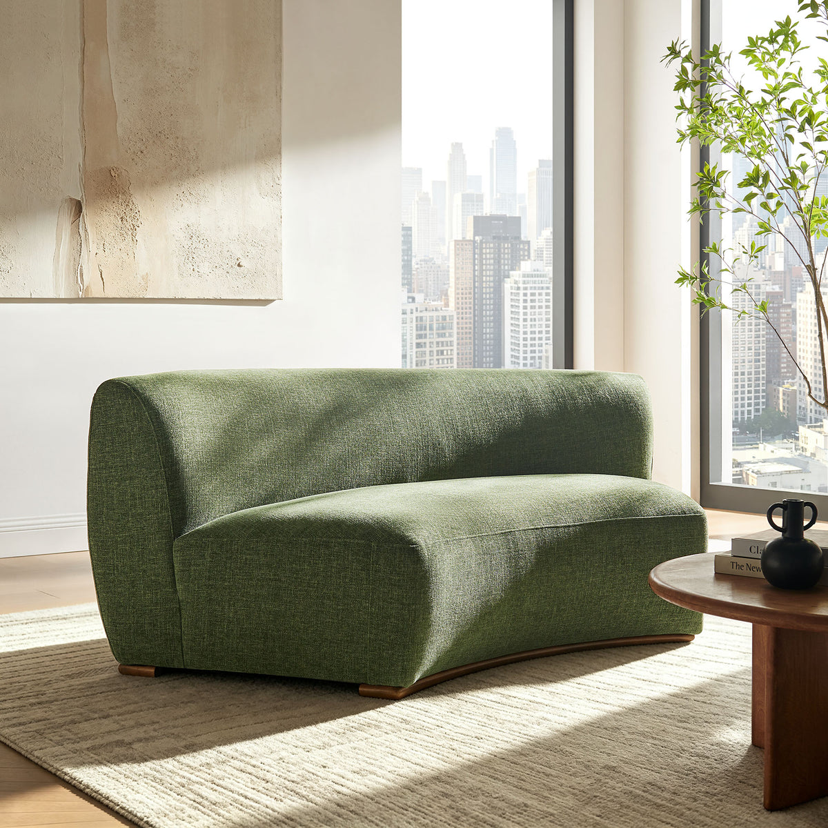 Rialta Curved Armless Slub Weave Fabric Sectional Loveseat - Foliage