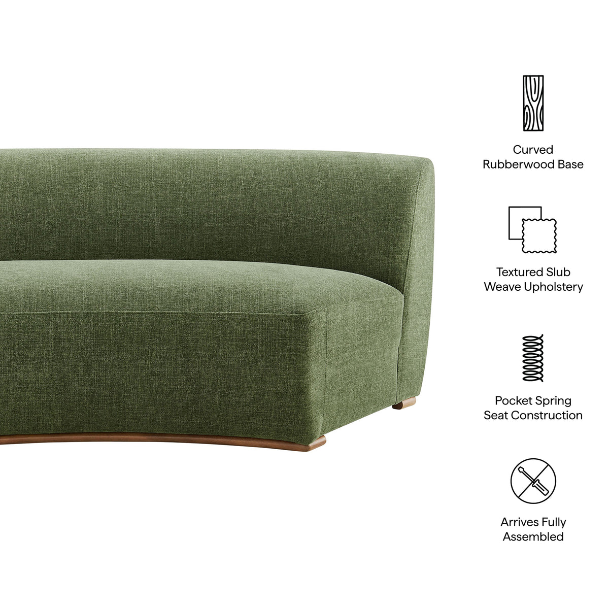 Rialta Curved Armless Slub Weave Fabric Sectional Loveseat - Foliage