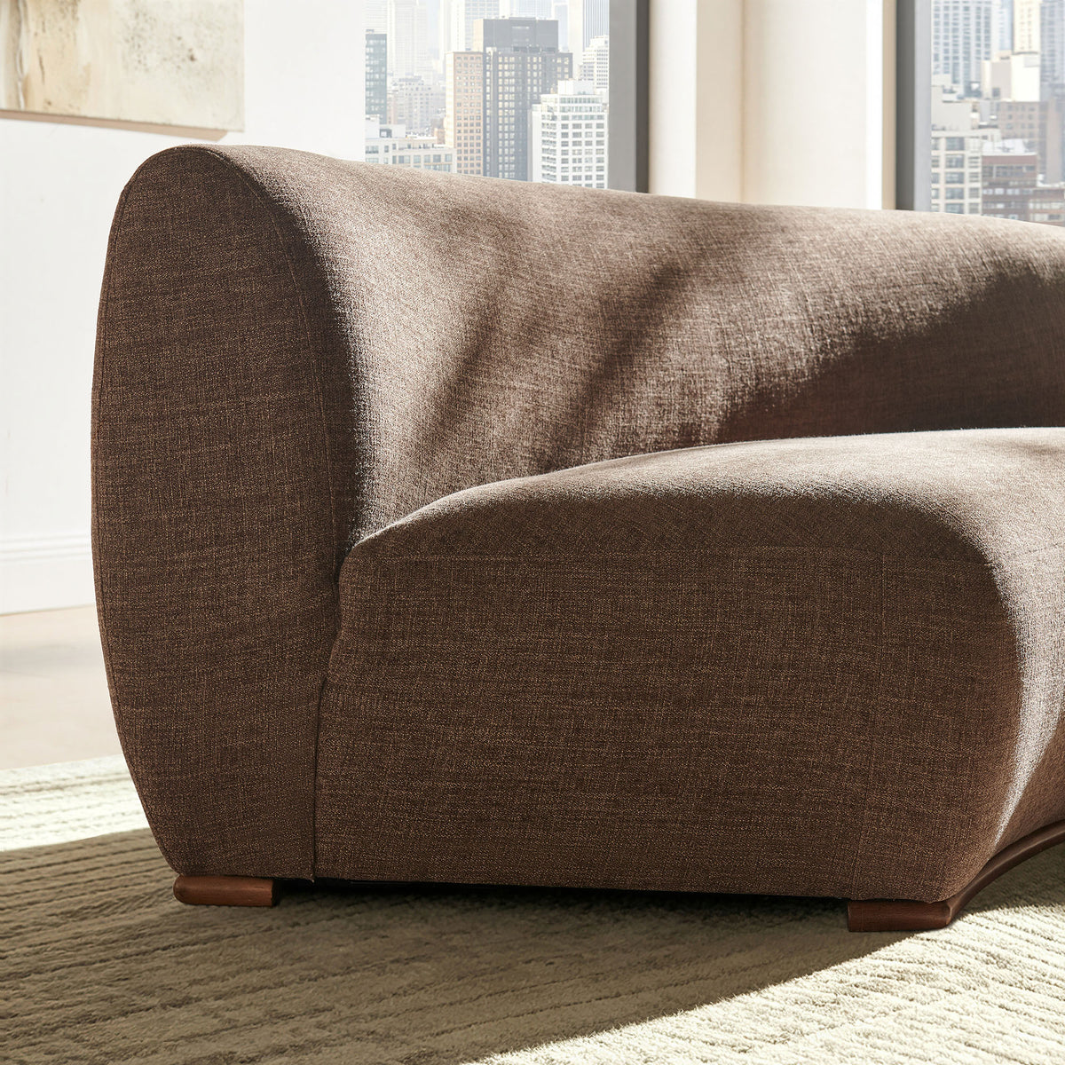 Rialta Curved Armless Slub Weave Fabric Sectional Loveseat - Mocha