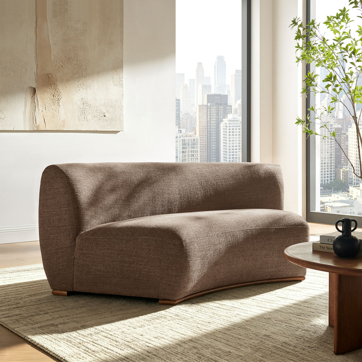 Rialta Curved Armless Slub Weave Fabric Sectional Loveseat - Mocha